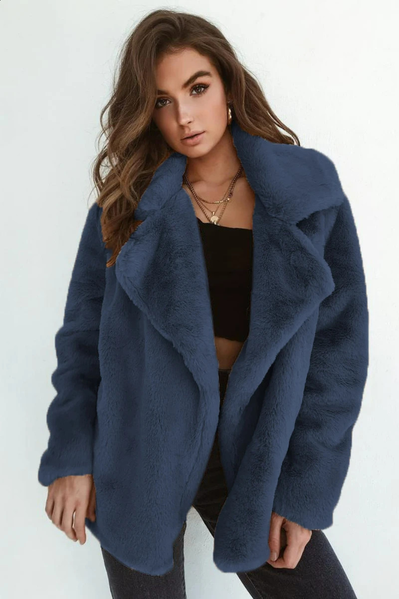 Womens Artificial Fur Elegant Brown Fury Coat Autumn Winter Warm Plush Teddy Coat Street Clothing Womens White Fur Fluffy Jacket 240827