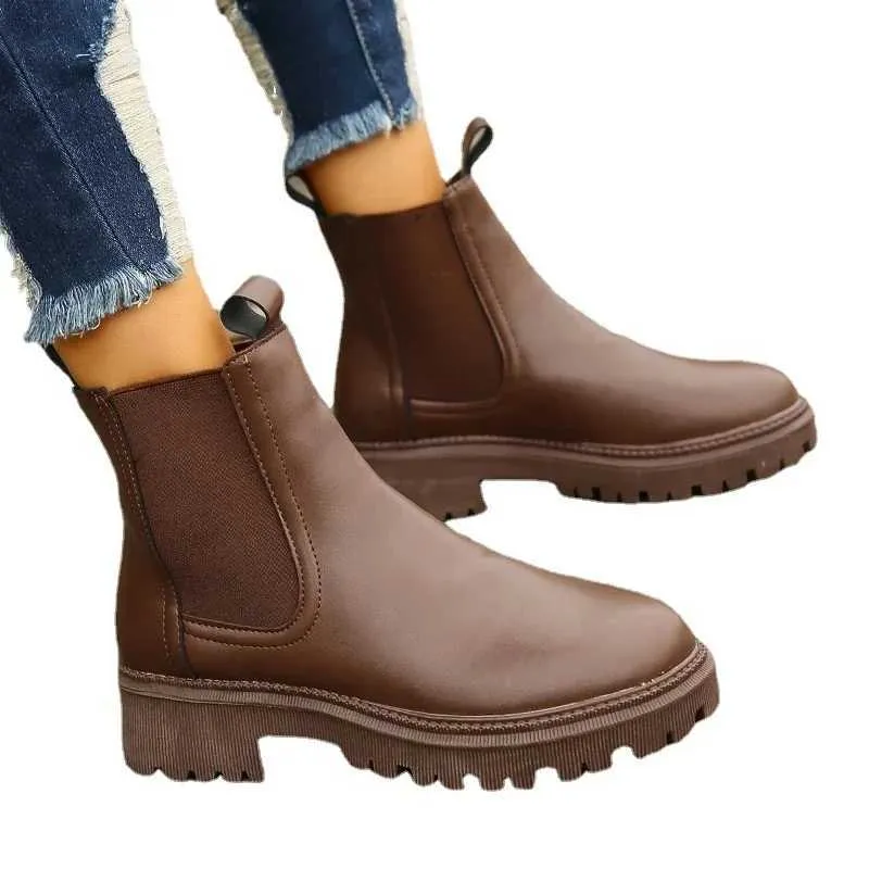Boots Chelsea Womens Boots 2024 Autumn Winter Fashion Thick Sole Short Boot Simple and Versatile Large Size Women Shoes Botines Mujer H240709
