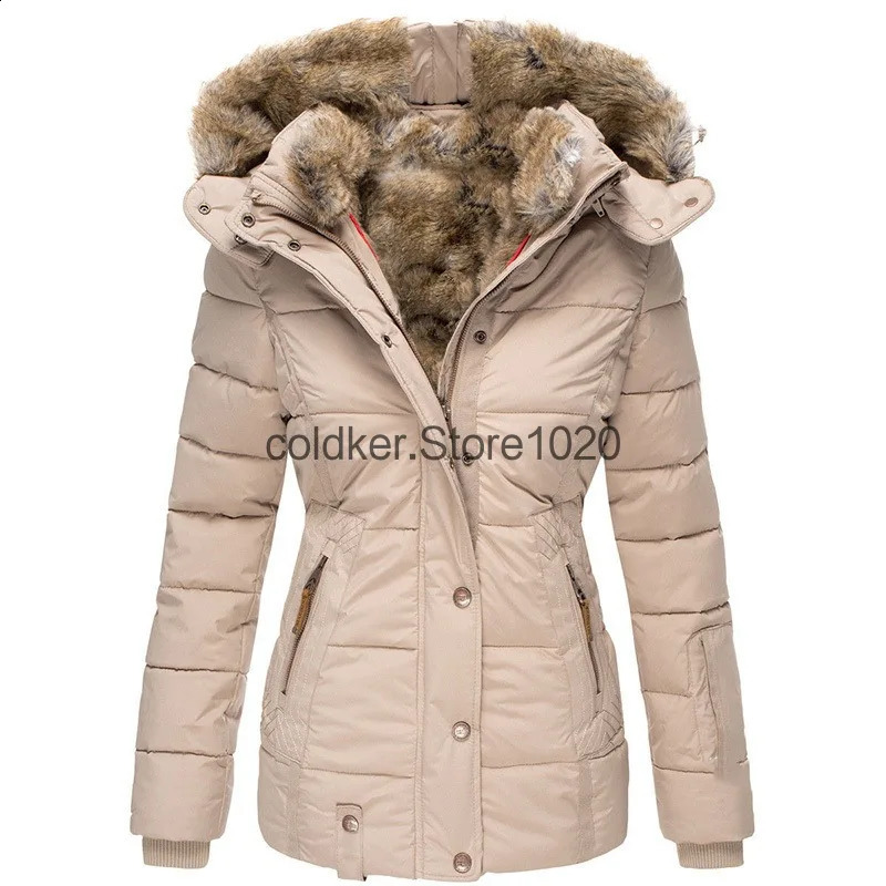 Womens autumn and winter jacket warm solid plush jacket buttons long ditch windproof cover Parka down jacket 240826