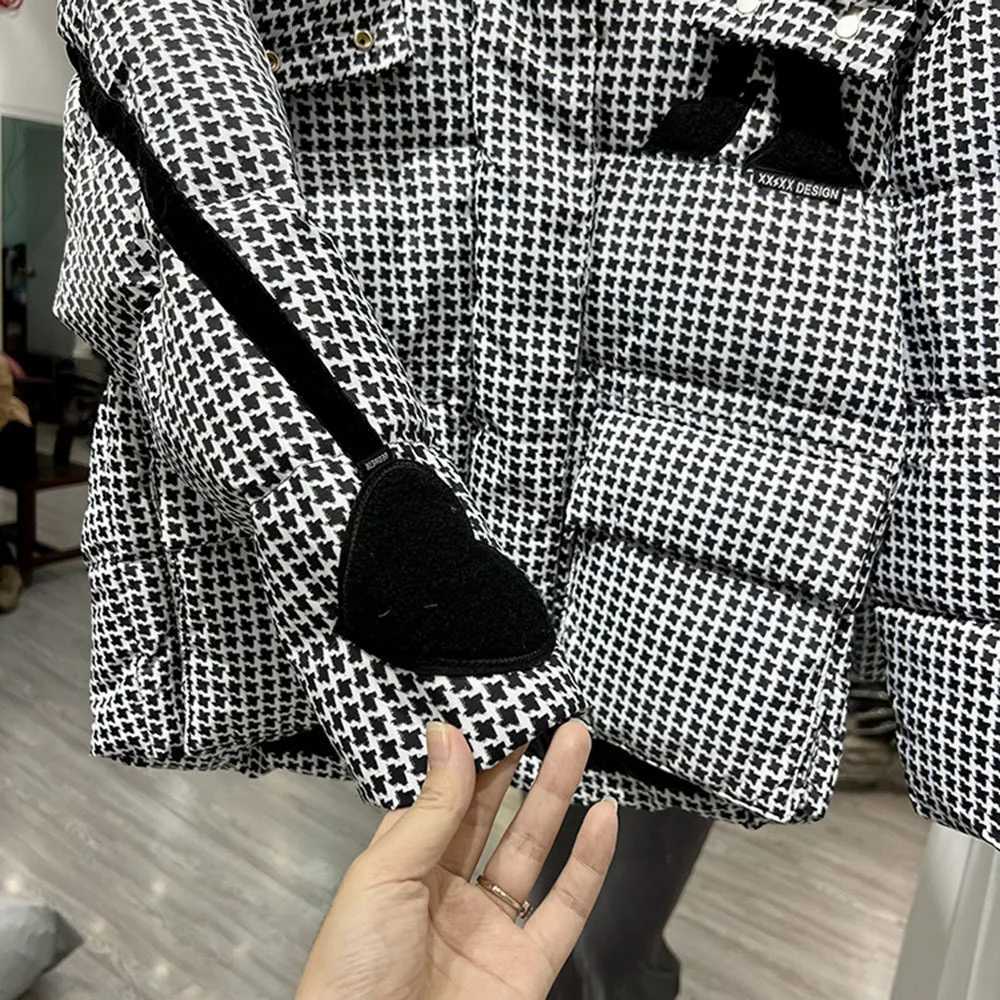 European Station Houndstooth Hooded Fluffy Coat Womens Winter Coat Warm Coat White Duck Coat Warm Coat Womens Coat CL240827