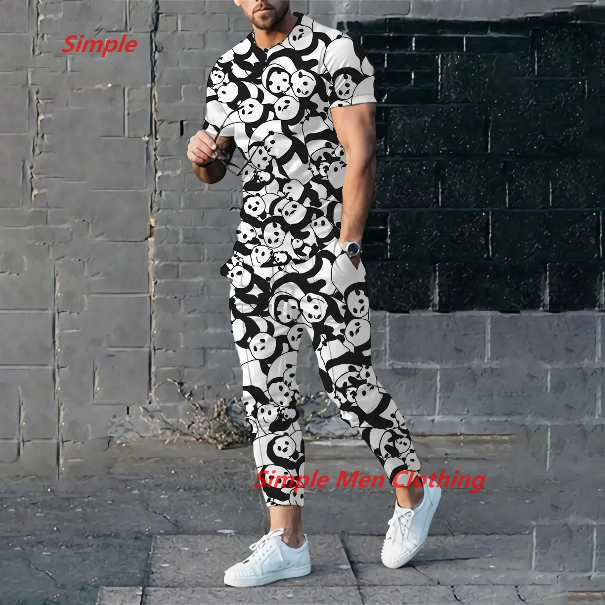 3D printed casual mens suit short sleeved T-shirtlong pants 2-piece set sportswear mens summer mens suit 240827
