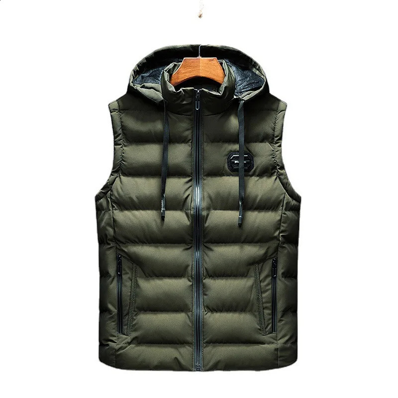 Mens Loose Casual Jacket Sleeveless Zipper Down Vest Male Solid Color Autumn Winter Warm Vests Standup Collar Oversize 240827