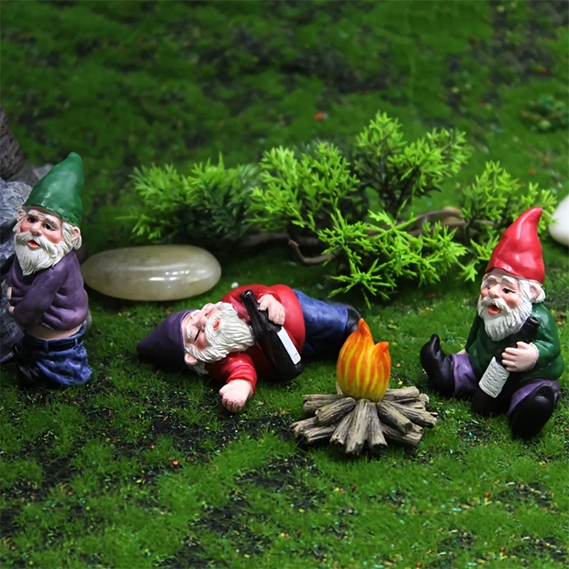 New 4Pcs, Drunken Gnomes Resin Craft Decorations Gardening Decorations, Fun Garden Gnomes, Miniature Decorative Accessories