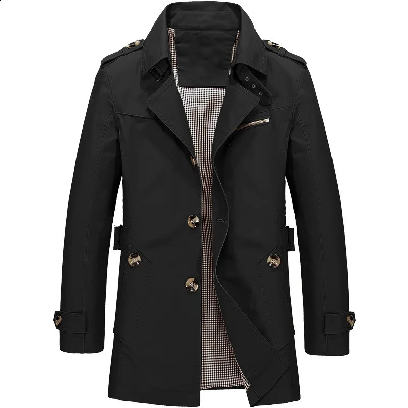 Mens business windproof long sleeved jacket pure cotton trench coat casual spring summer winter fashion set street clothing 240827