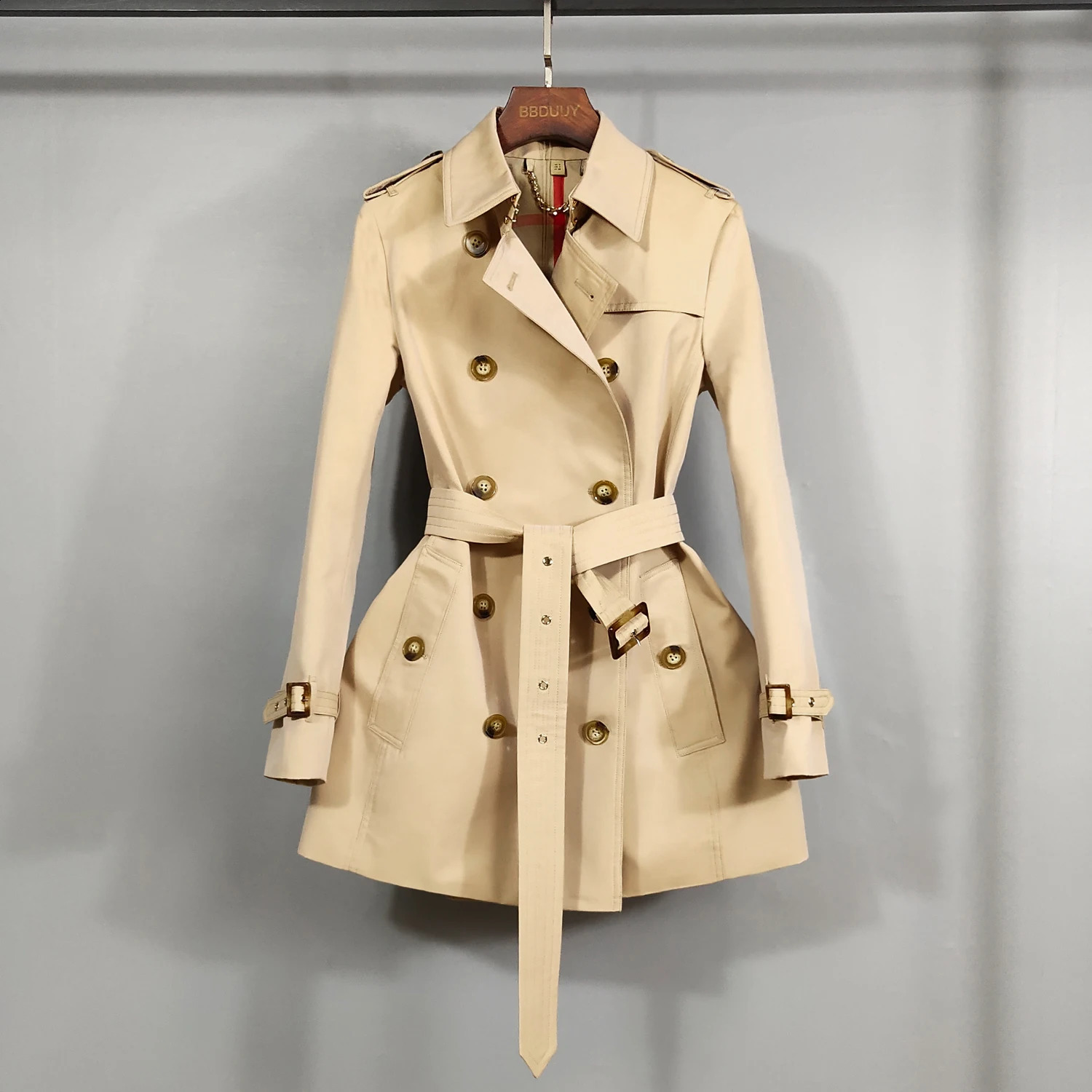 British trench coat womens waterproof elegant khaki casual double chest top regular slim fit ultrathin pattern short jacket 240826