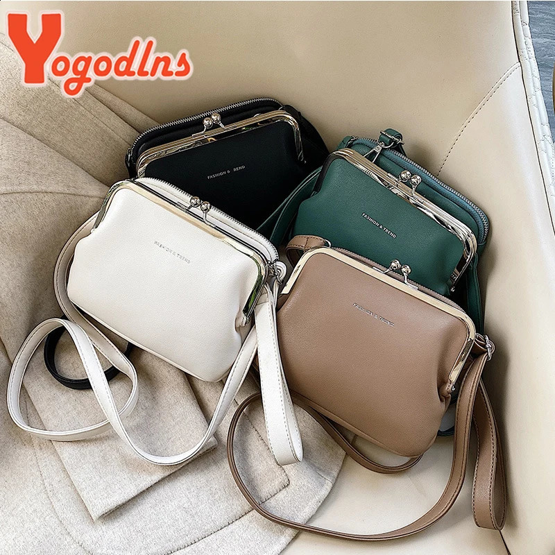 Yogodlns Simple Solid Color Shoulder Bag Female PU Leather Crossbody Fashion Clip Messenger Lady Handbag Purse 240827