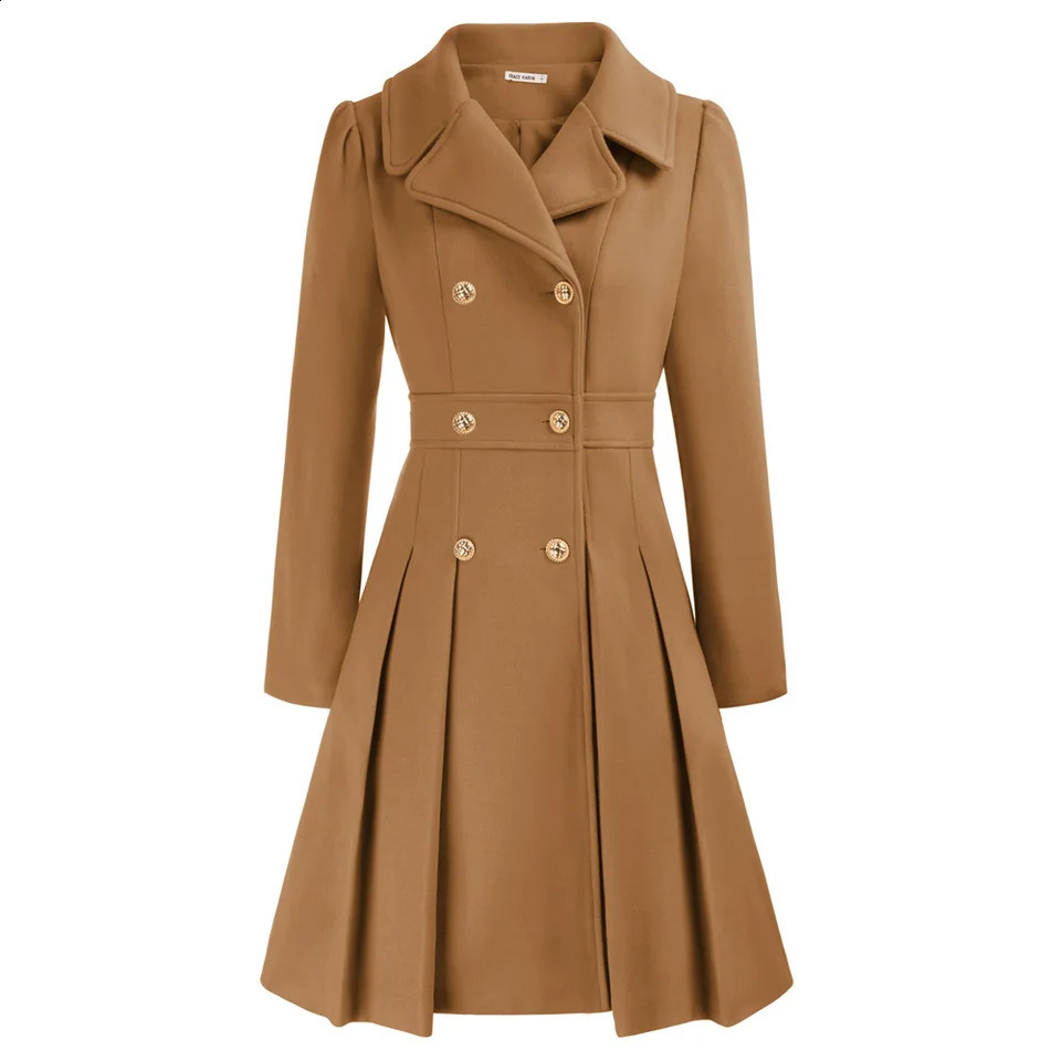 GRACE KARIN Womens Trench Coat with Notched Collar Double Chest Thick ALine Wool Pea Jacket Pockets on Knees 240826