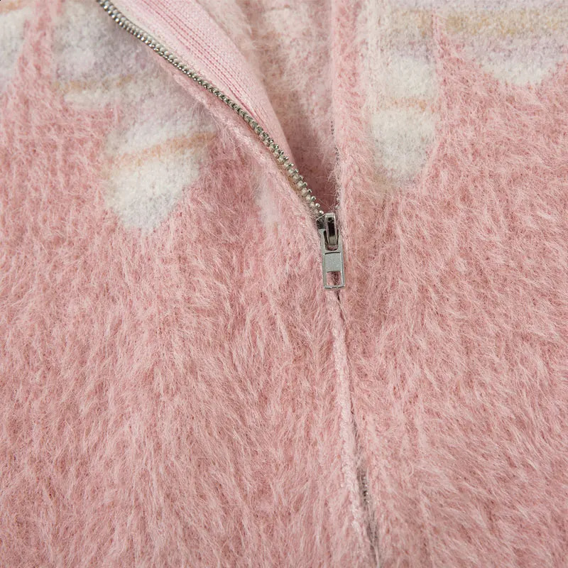 Mohair sweater jacket knitted flame full zipper skydiving cardigan woolen 240826