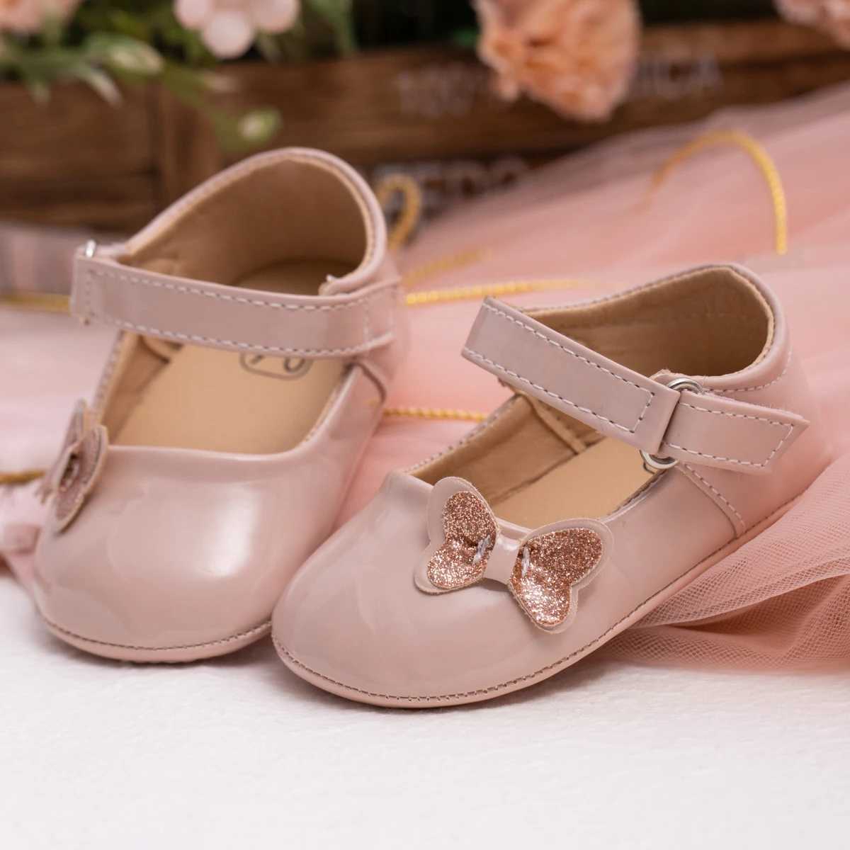 KIDSUN baby shoes newborn princess PU childrens shoes butterfly knot decoration rubber sole anti slip first walking shoes 0-18M M240827