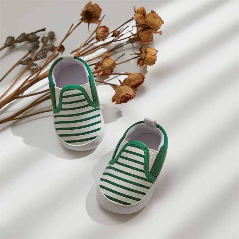 Tregren 0-18M baby flat shoes with striped print anti slip slider soft sole cute baby boots casual first walking shoes M240827