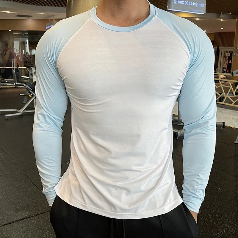 Running gym mens Tshirt long sleeved loose top elastic sports fitness autumn comfortable breathable basketball training jersey 240827
