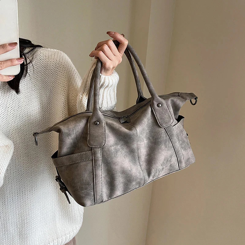 Khaki Handbag for Women Large Capacity PU Leather Female Retro Crossbody Bag Ladies Big Shoulder Bags 240827