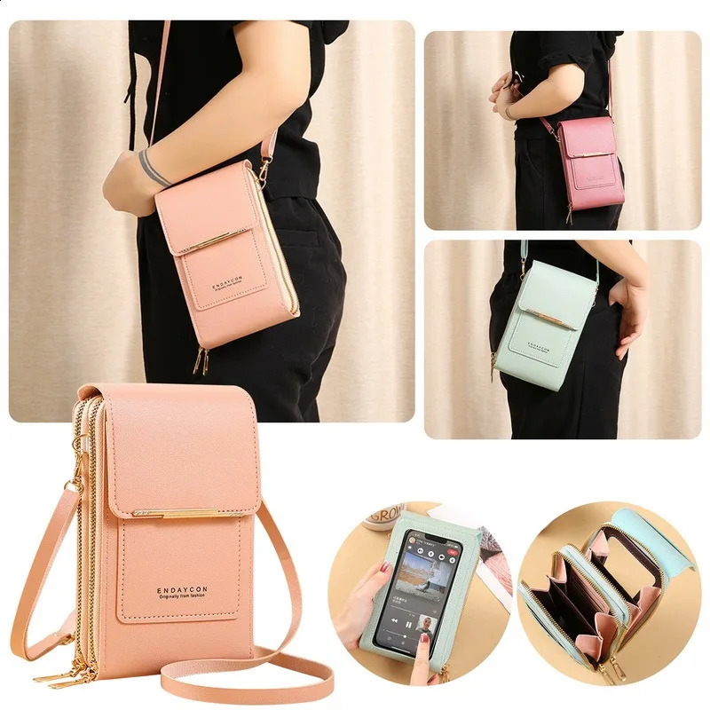 Women Crossbody Shoulder Bags Wallets Touch Screen Cell Phone Purse Soft Leather Strap Handbag for Female Messenger 240826