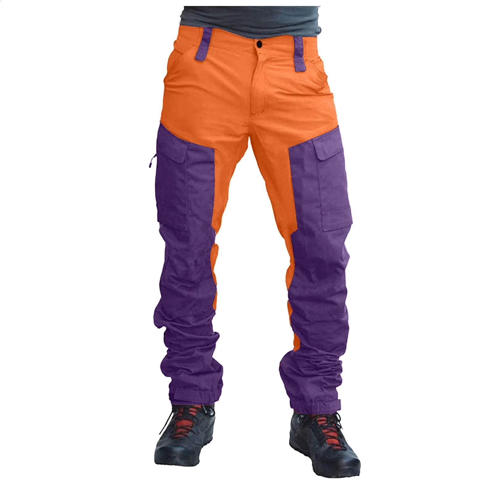 Mens cargo pants with two tone patches work and leisure jogging transportation mens clothing w240827
