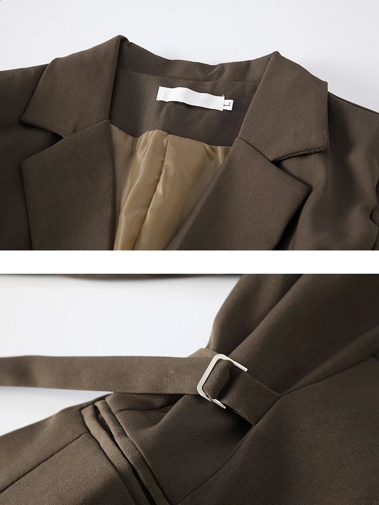 LANMREM Belt Spliced Blazer Women Vintage Notched Collar Single Button Coat Fashion Spring Clothing 2AA4613 240826