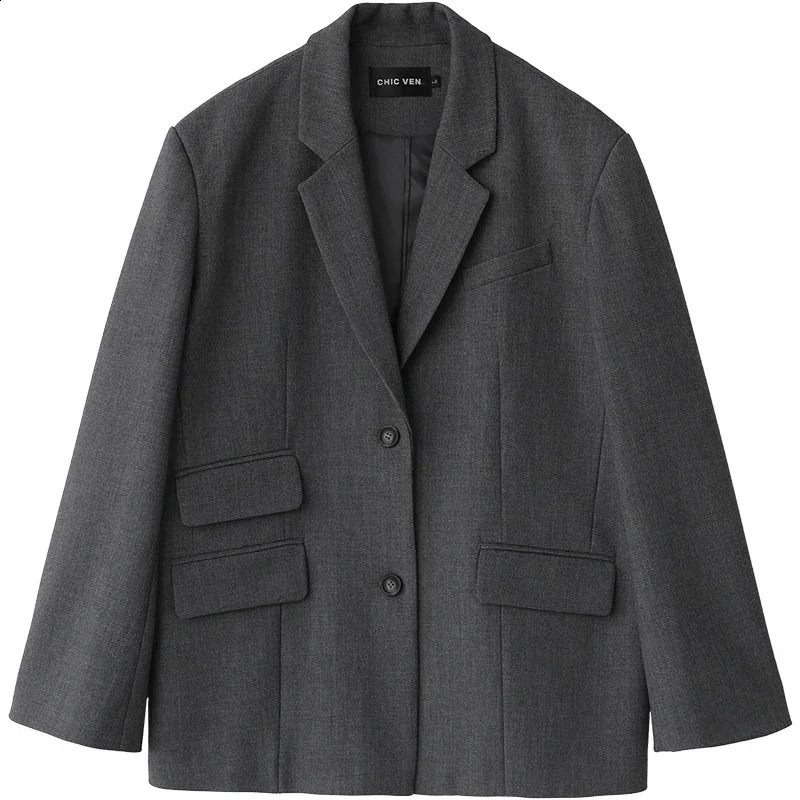 CHICVEN Women Office Lady Blazer Cuff Embroidery Wide Shoulder Twill Suit Womens Autumn Ladies Outerwear Stylish Tops 240826