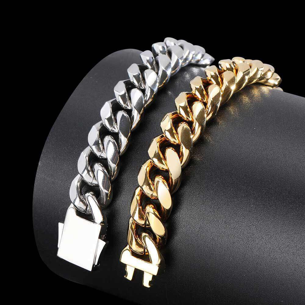 jewelry gold designer hip hop stainless steel men's bracelet moissanite spring clasp discoloration no allergies