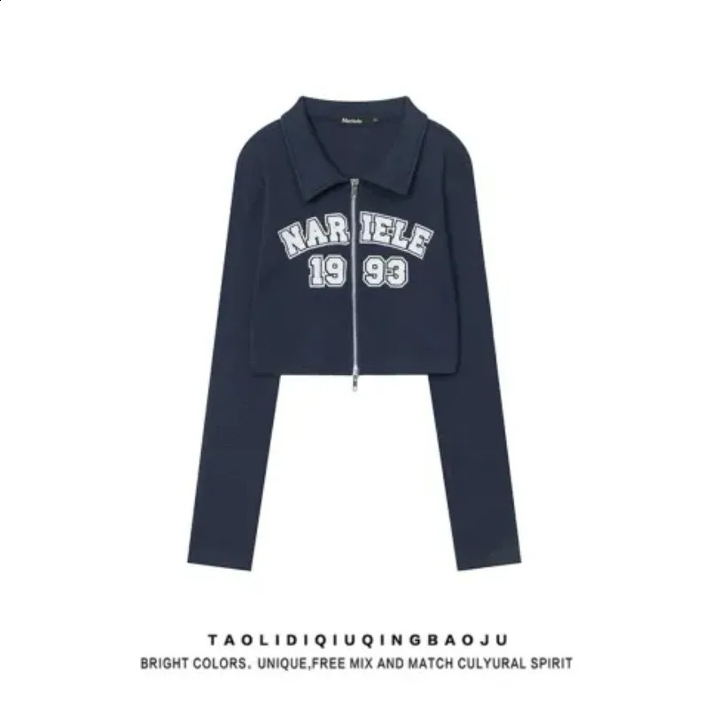Womens long sleeved T-shirt with spring and autumn polo neck slim fit casual waffle shirt zipper basic Y2k clothing street clothing crop tops 240827