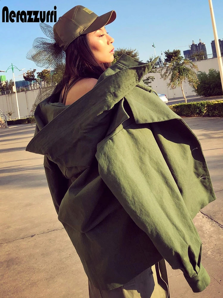 Blue and Black Legion Spring Autumn Extra Large Arm Green Zipper Slotted Coat Suitable for Women with Hoodie Long Sleeve Loose Fashion Windproof 24082