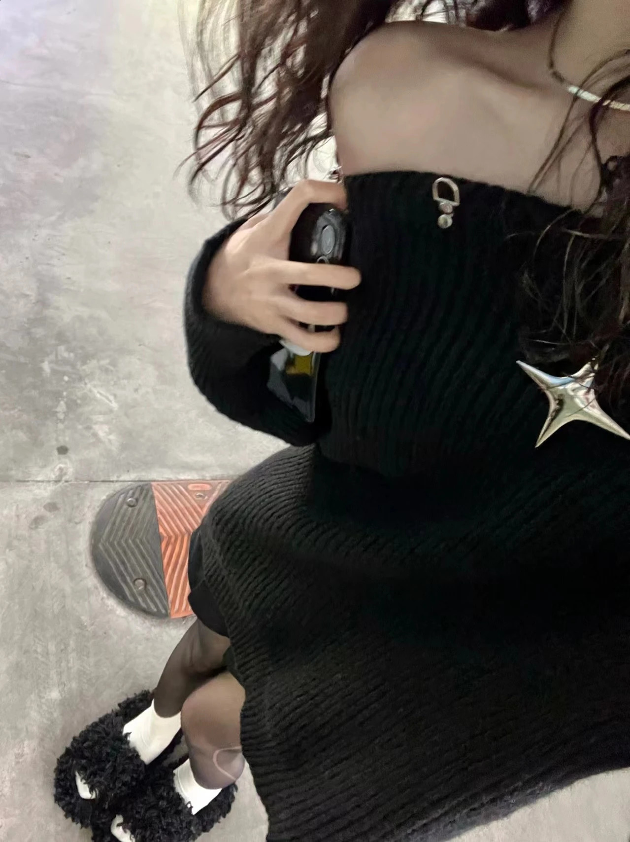 Womens white floral sweater Harajuku Korean 90s aesthetics Y2k long sleeved oversized skydiving knit retro 2000s clothing 240826