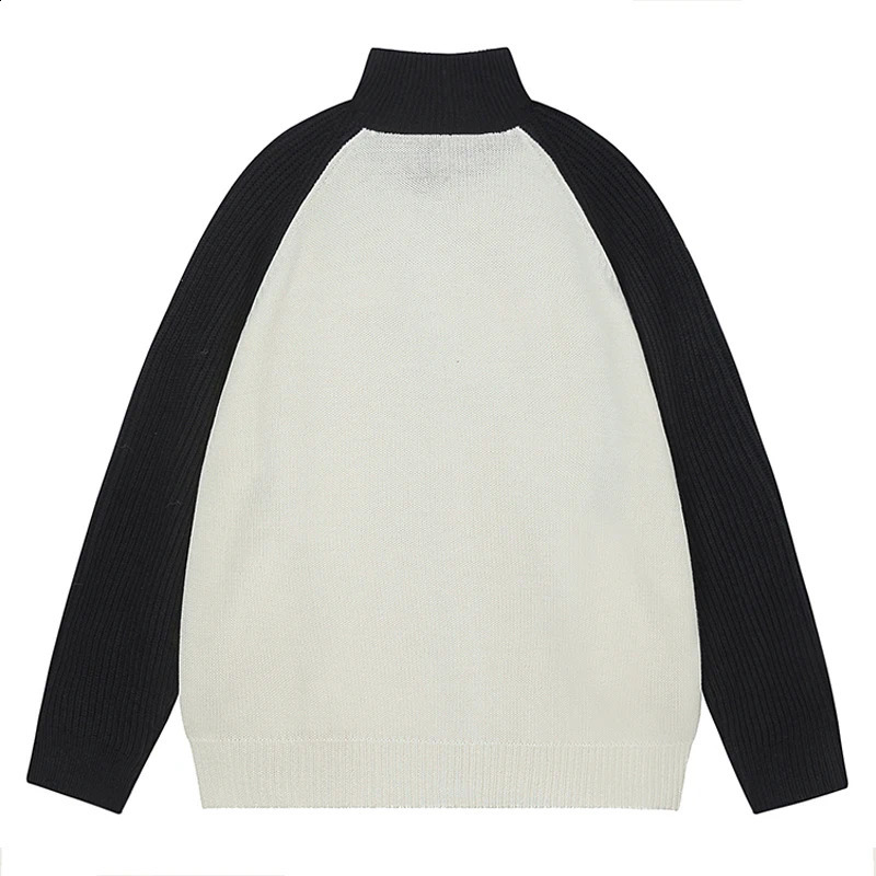 Mens oversized sweater cardigan wool Y2K retro knitted creative print hiphop loose double zipper motorcycle jacket 240826