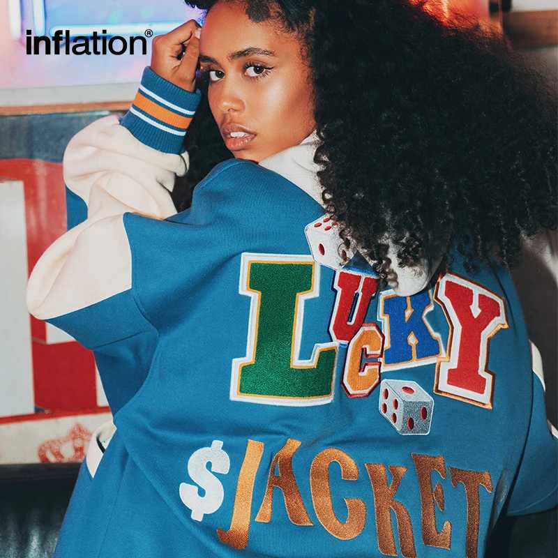 INFLATION Streetwear Vintage Baseball Jacket Men High Quality Towel Embroidery Jacket Couple Fleece Bomber Coat Y240826