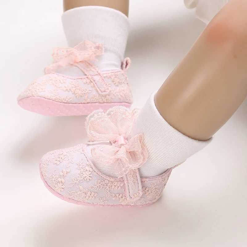 Newborn baby shoes embroidered bow cute anti slip baby soft sole princess shoes celebration event 0-18 months M240827