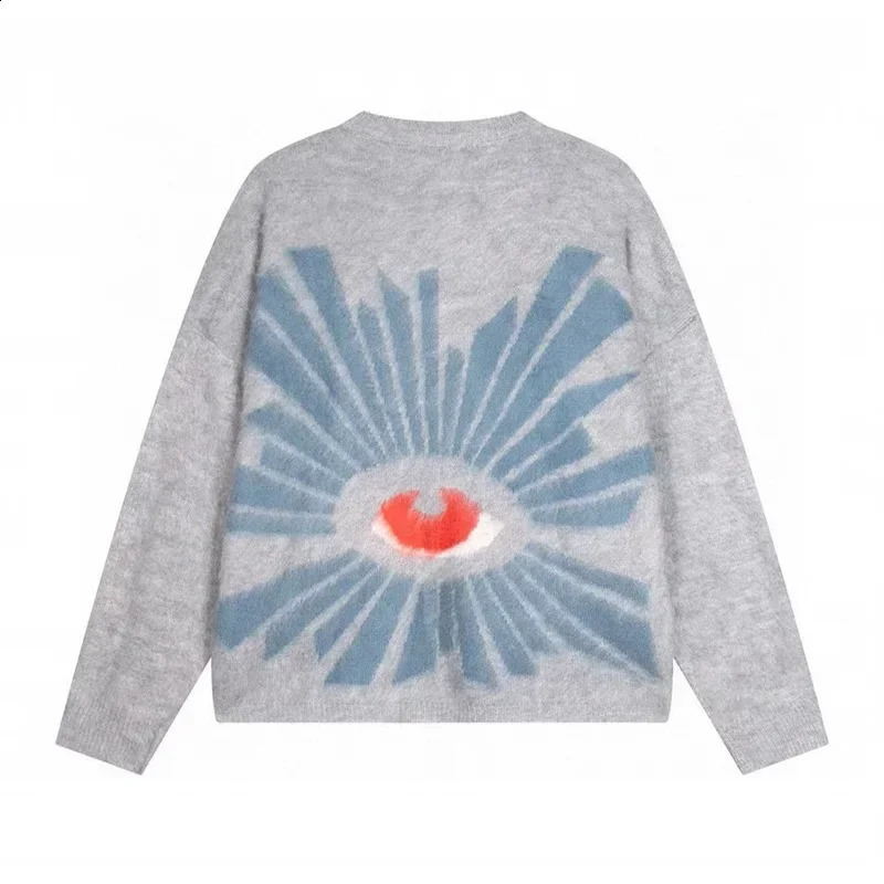 Autumn and Winter Casual Loose Eye Jacquard Grey Sweater Mens High Quality Shirt 240826