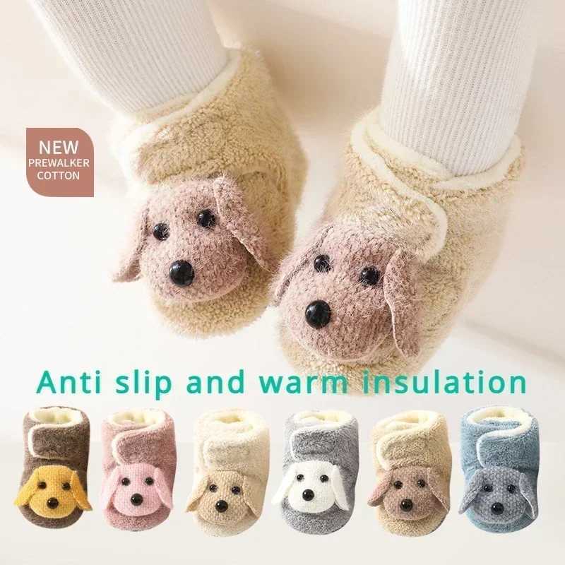 Autumn Cute Dog Anti slip Warm Thick Baby Walking Shoes Magic Buckle Newborn Baby Floor Soft Bottom First Step Walker M240827