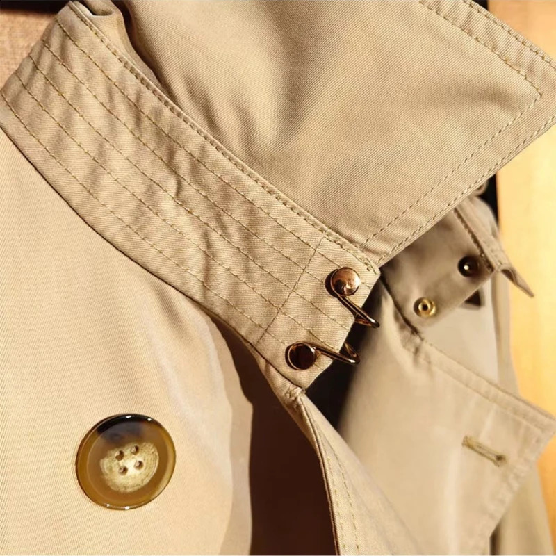 Short British classic trench coat womens ultrathin waterproof medium to long highquality casual jacket 240826
