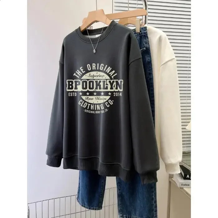 Harajuku Cotton Thin Letter Printed Pullover Oversized Crewneck Hoodies Fashion Womens Sweatshirt Casual Female Clothing Unisex 240827