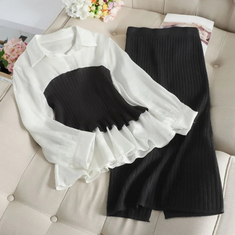 autumn and winter Korean version slim fit fashionable knitted bottom sweater half skirt twopiece set 240827