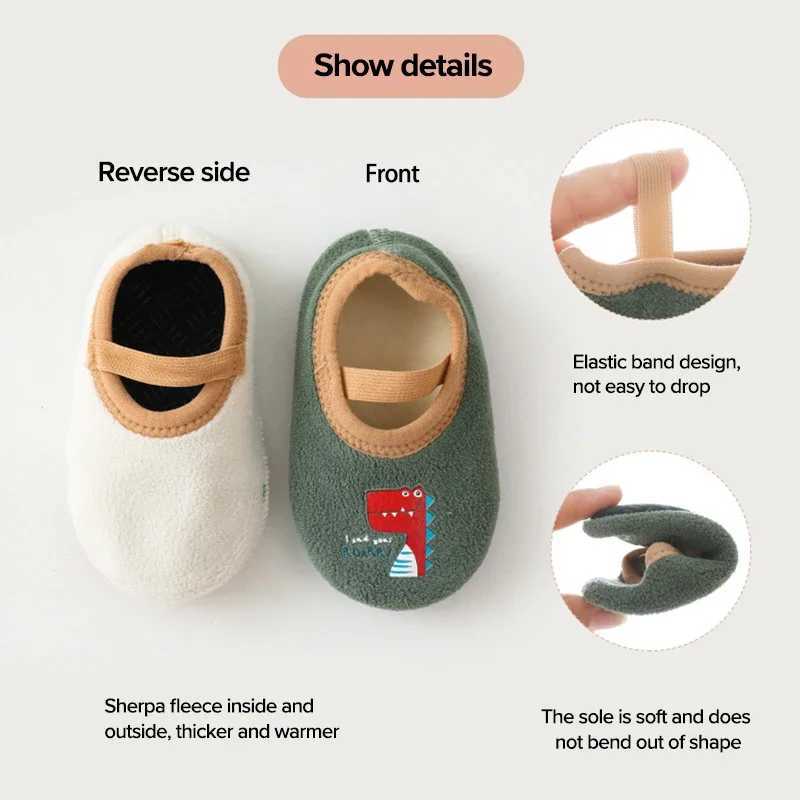 1 pair of fashionable baby girl boy cute cartoon anti slip cotton childrens floor socks animal pattern first walking shoes M240827