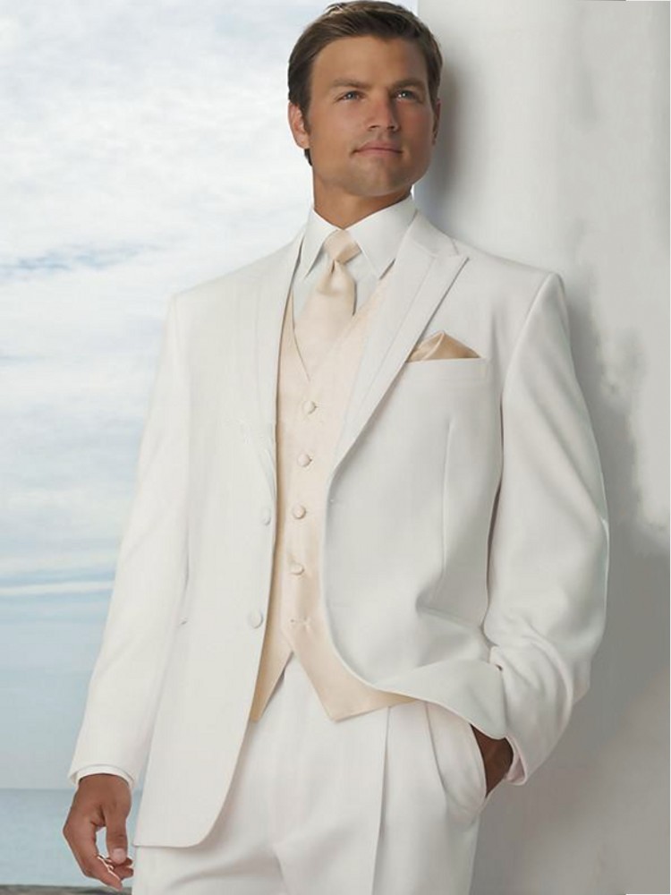 3 pieces Groom Tuxedos Peak Lapel Men Suits Wedding/Prom/Dinner Handsome Blazer Waistcoat Trousers Set W668