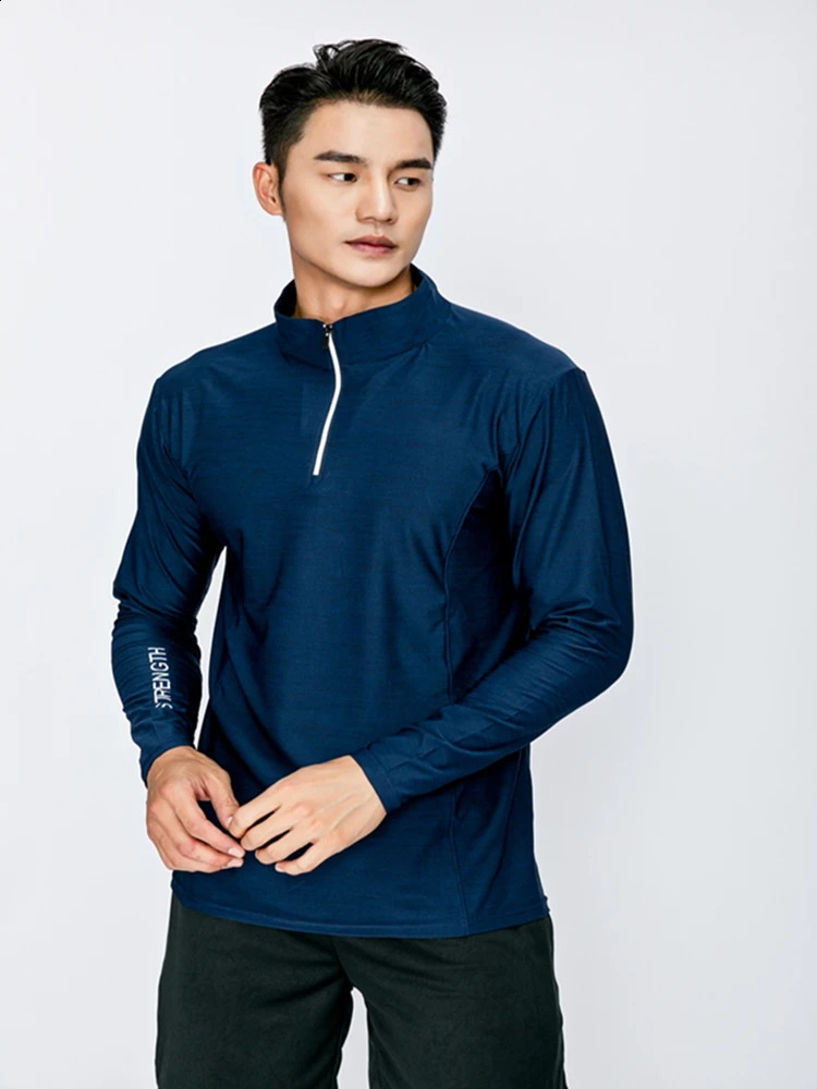 mens long sleeved Tshirt for sports running quick drying breathable training half zipper gym slimming sportswear 240827