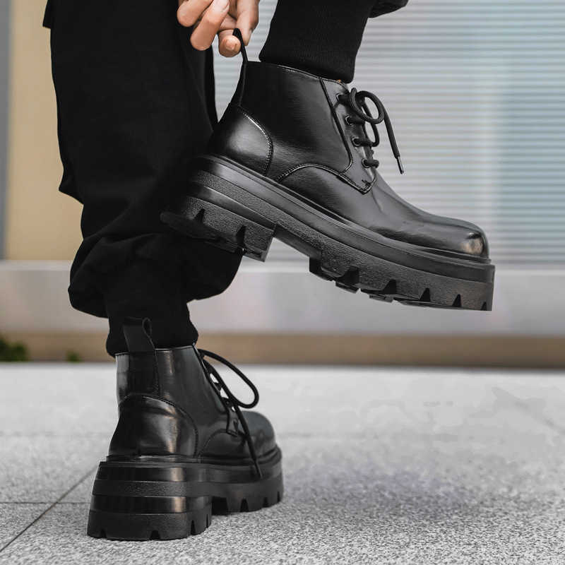 CMM Boots Men New Short Boots British High Top Leather Shoes Thick Soled Mid Top Leather Boots Trendy