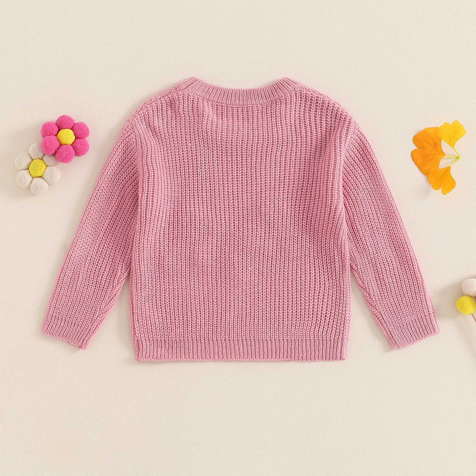 Knitted autumn and winter sweaters for baby girls childrens long sleeved floral letters embroidered zippers childrens topsW240824