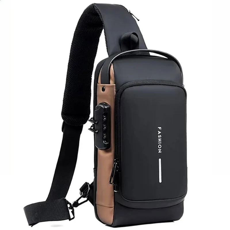 Mens Multifunction Antitheft USB Shoulder Bag Man Crossbody Cross Body Travel Sg Chest Bags Pack Messenger for Male 8395