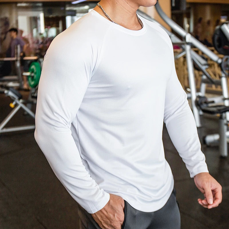 autumn winter mens long sleeved fitness fast drying running sportswear gym training loose round neck Tshirt 240827