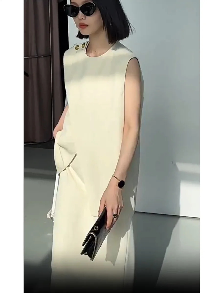 Irregular Blazer Vest Skirt Set Summer Chic Elegant Sleeveless Solid Tank Top Skirt Dress OL Outfit Clothes Suit 240826