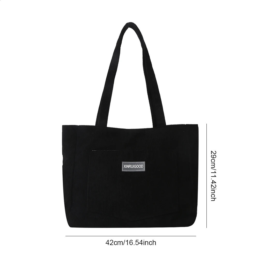 Corduroy womens handbag waterproof shoulder bag shopping large capacity school work travel 240826