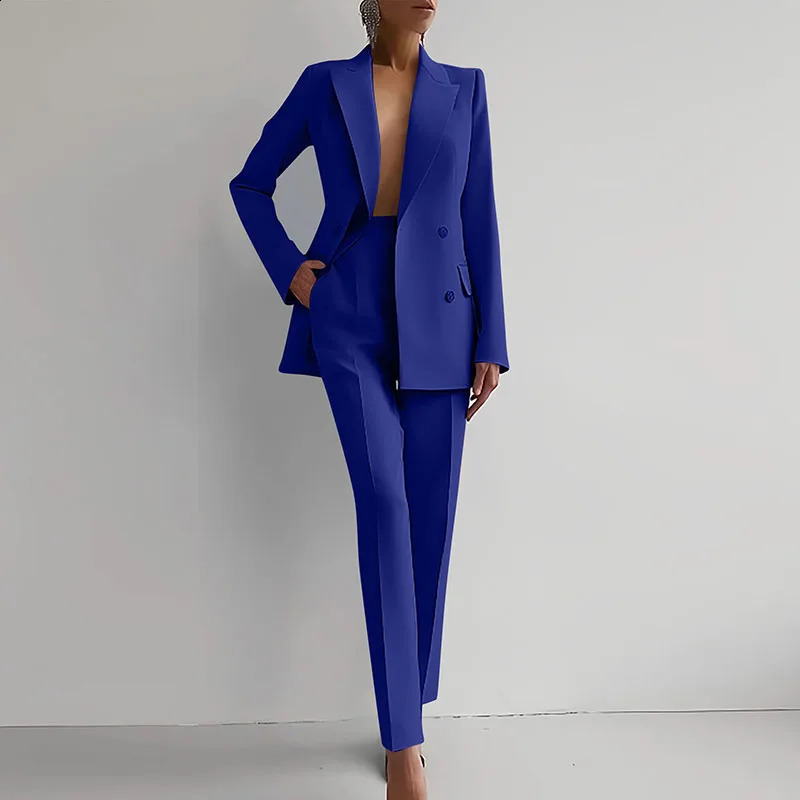 Elegant Career Outfits Fashion Lapel Collar Button Blazer Pencil Pants Sets Women Casual Long Sleeve Solid 2Pc Suits 240826