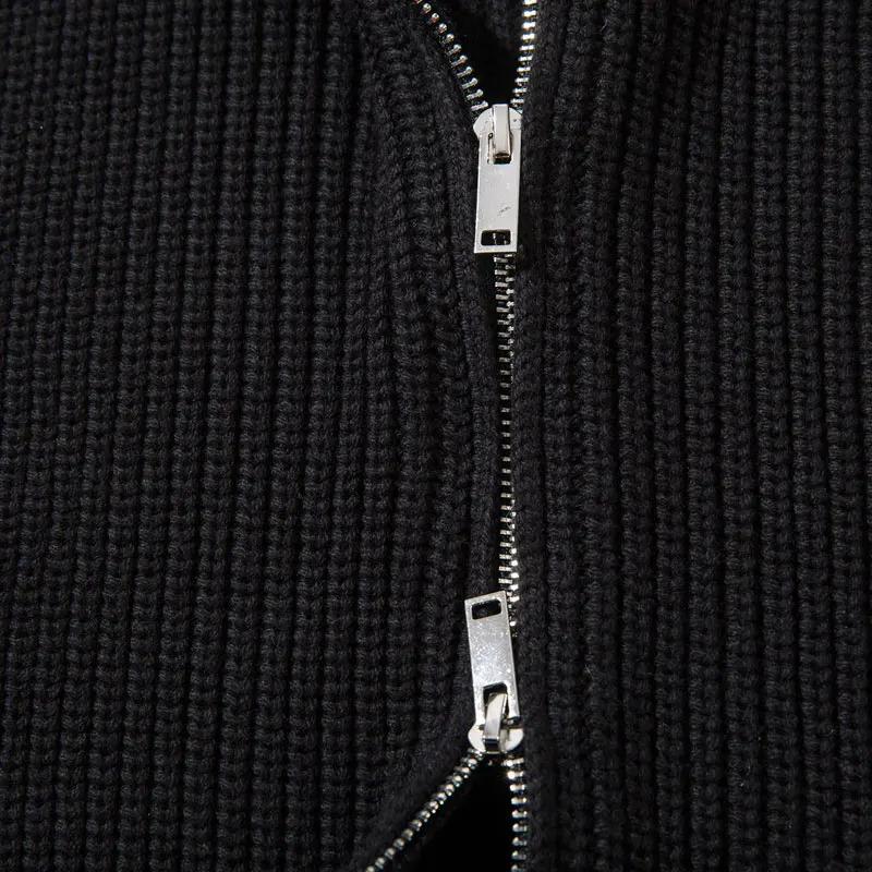Hip hop sweater jacket pleated full zipper knit solid plain skydiving cardigan woolen Harajuku punk gothic top black 240826