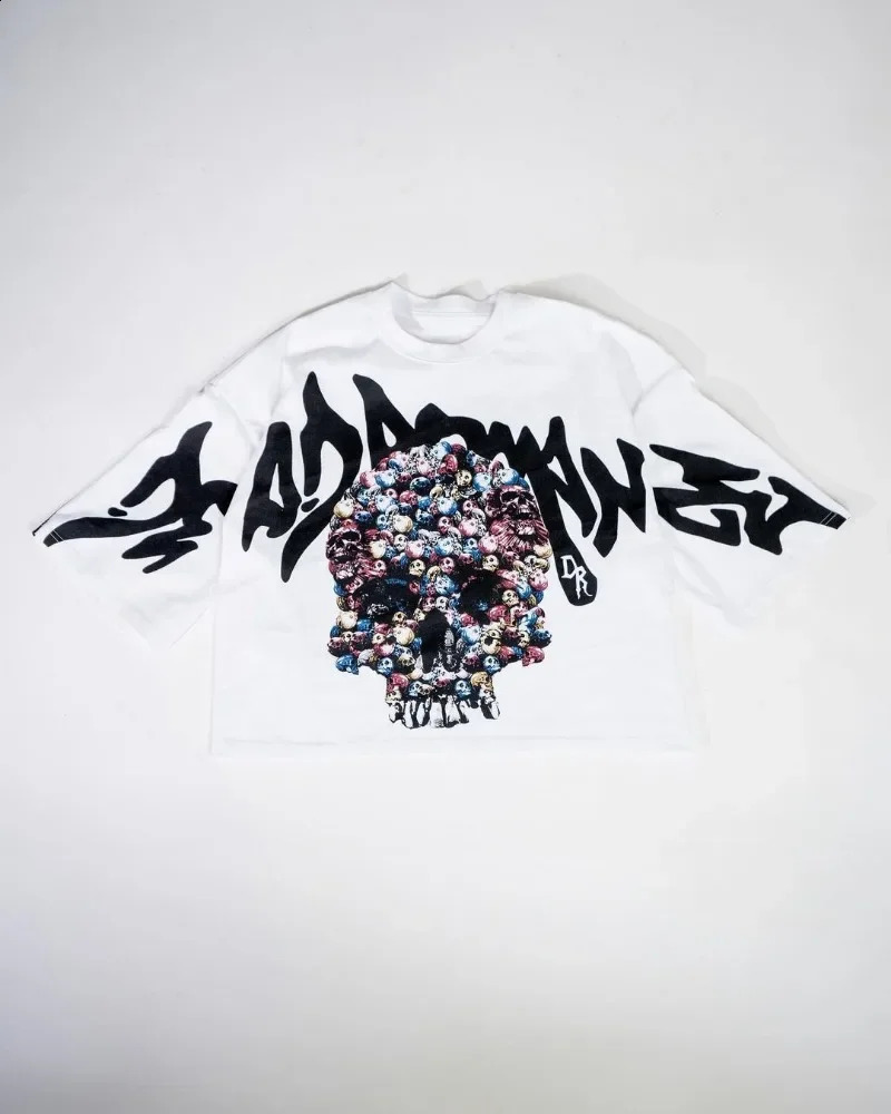 Y2k Summer Street Skeleton Letter Printed Short Sleeve Shirt Womens Harajuku Retro Gothic Punk Extra Large Mens Tshirt 240827