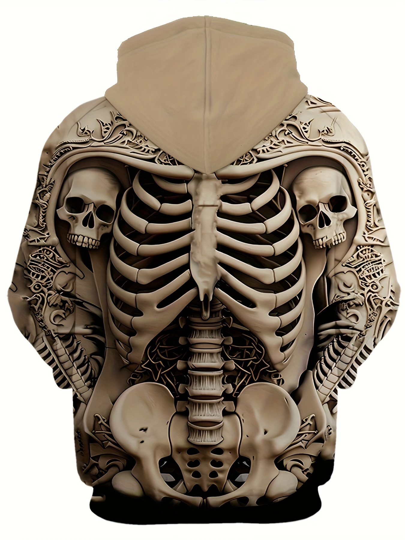 Halloween 3D Skeleton Skull Print Hoodie for Men - Relaxed Fit, Polyester Material, Hood with Drawstring, and Front Pocket