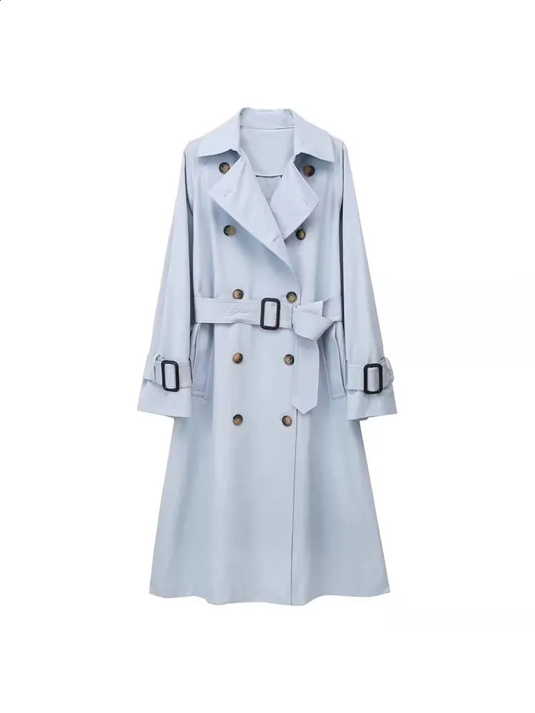 Nlzgmsj TRAF Autumn Womens Trench Coat Classic Loose Belt Fashion Double Chest Long Clothing 240826