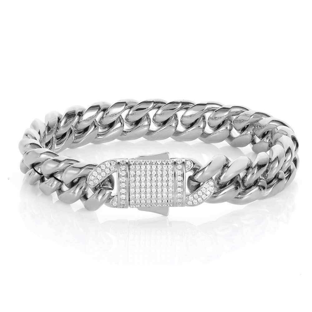 jewelry gold designer hip hop stainless steel men's bracelet moissanite spring clasp discoloration no allergies