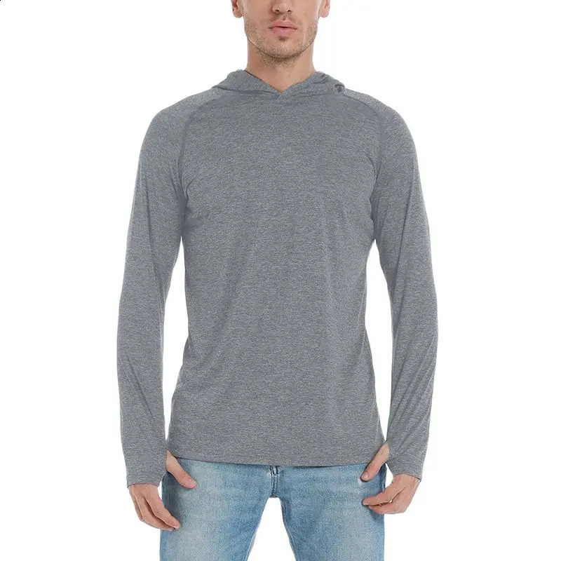 EKLENTSON Running Tshirt Mens UV Protective Thumbhole Long Sleeve Hoodie Quick Drying Sports Zipper 240827