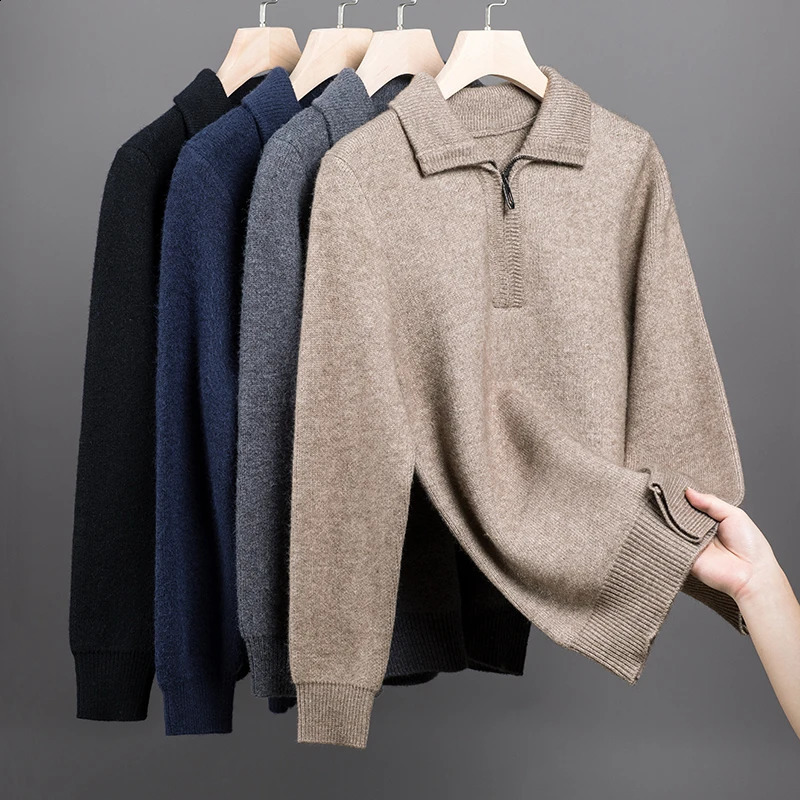 Men Cashmere Sweater for Warm Comfort Knitted Long Sleeved O-neck Zipper Pullover Alpaca Sweater Male 240826