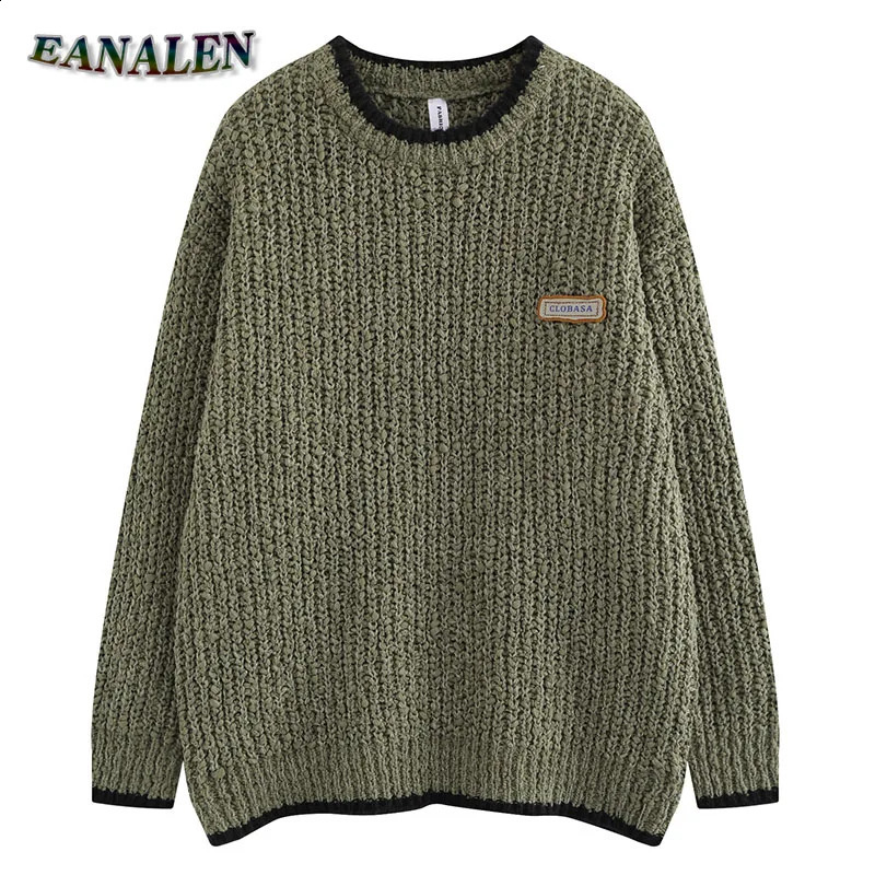 Harajuku Retro Color Conflict Knitted Thick Sweater Mens Winter Oversized Parachute Umbrella Gothic Grandpa Ugly Womens 240826